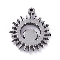 変色しない304ステンレススチールペンダントカボションセッティング  太陽  ステンレス鋼色  トレイ：3mm  16x14x2mm  穴：1mm&nbsp;STAS-P288-20P