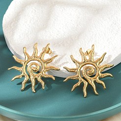 女性用304ステンレススチールスタッドピアス  18KGP本金メッキ  太陽  1-1/2x1-3/8インチ（3.7x3.35cm）&nbsp;EJEW-B121-01G-02