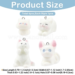 4種類のフロッキー樹脂ペンダント4個  猫の形のチャーム  プラチナ鉄ループ付き  ホワイト  20~33x17~28.5x16~31mm  穴：1.8~2mm  1個/スタイル&nbsp;RESI-YW0006-21