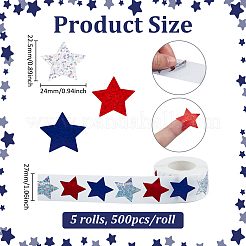 レーザーステッカー  スター  カラフル  27mm  星：22.5x24mm  500PCS /ロール&nbsp;STIC-WH0003-39