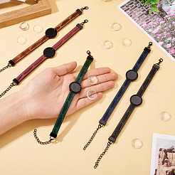 5個のDIY PUレザーコードブレスレット作成キット  10個のガラスカボション付き  ブラック  ブレスレット：7-3/4インチ（19.7cm）&nbsp;DIY-TA0012-05EB