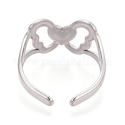 女性用調節可能な304ステンレススチールカフリング  蝶＆ハート  ステンレス鋼色  14mm  内径：18mm&nbsp;RJEW-N052-13P