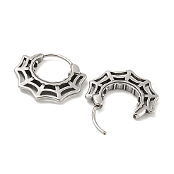 316サージカルステンレスフープピアス  蜘蛛の水  アンティークシルバー  17.5x19.5mm&nbsp;EJEW-D096-08H-AS