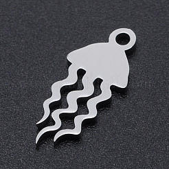 変色しない201ステンレススチールペンダント  クラゲ  ステンレス鋼色  17x7x1mm  穴：1.5mm&nbsp;STAS-N090-JN846-1