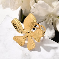 女性用フラワー 304 ステンレススチール オープンカフリング  ゴールドカラー  内径：17mm  花：34.5x33.5mm&nbsp;LS-RJEW-R006-03G-01