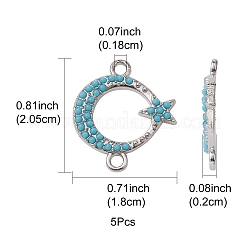 合金コネクタチャーム  合成ターコイズ付き  三日月と星  ニッケル  プラチナ  20.5x18x2mm  穴：1.8mm&nbsp;FIND-YW0003-43