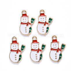 合金エナメルチャーム  クリスマスのために  雪だるま  ライトゴールド  ホワイト  21x13x1.5mm  穴：2mm&nbsp;X-ENAM-S121-108