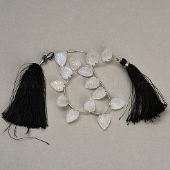 天然レインボームーンストーン彫刻ビーズ連売り  葉  トップ掘削  タッセル付き  11~13x8~10x4~5.5mm  穴：0.3mm  約15~19個/連  12.60''（32センチメートル）&nbsp;GG-CBA0C95-E10