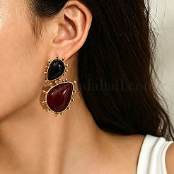女性用合金＆樹脂スタッドピアス  ティアドロップ  ゴールドカラー  55x45mm&nbsp;WGBD892-01
