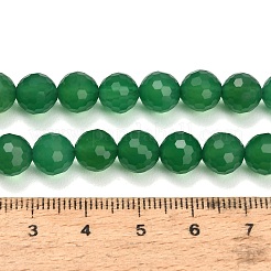 天然の緑色のカルセドニービーズの連  染め＆加熱  ファセット（128ファセット）  ラウンド  8mm  穴：1mm  約48~49個/連  14.57~14.72インチ（37~37.4cm）&nbsp;GG-NH0004-E01
