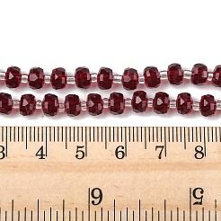 透明ガラスビーズ連売り  ロンデル  多面カット  暗赤色  5.5x4mm  穴：1.2mm  約99~103個/連  56~63cm&nbsp;X-GLAA-P076-01A-04