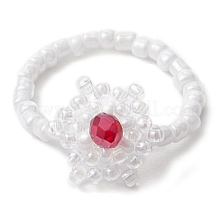 女性用スノーフレークハンドメイドガラスシードビーズストレッチリング  ミックスカラー  内径：17mm&nbsp;RJEW-MZ00027