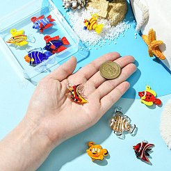 10個10スタイル手作りランプワークペンダント  魚  ミックスカラー  25.5~38x23~38x9.5~19mm  穴：1.2~5.5mm  1個/スタイル&nbsp;LAMP-CJ0002-51