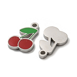 304ステンレススチールエナメルチャーム  さくらんぼのチャーム  ステンレス鋼色  暗赤色  10x7x1mm  穴：1.2mm&nbsp;STAS-L022-006P