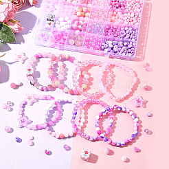 DIY アクリル ラウンド ビーズ ストレッチ ブレスレット 作成キット  ピンク  8mm  穴：1.5mm&nbsp;DIY-FS0008-77