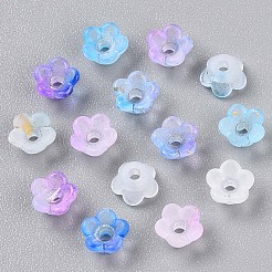 つや消し透明なアクリルビーズ  花  金箔  コーンフラワーブルー  5.5~6x3mm  穴：1.5mm  約1086個/50g&nbsp;X-OACR-N137-72K