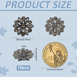 合金ラインストーンシャンクボタン10個  1穴  花  ブラックダイヤモンド  20x7mm  穴：3mm&nbsp;BUTT-FG0001-41D