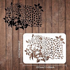 大きなプラスチック製の再利用可能な描画絵画ステンシル テンプレート  スクラップブック、布地、タイル、床、家具、木材の塗装用  長方形  豹柄  297x210mm&nbsp;DIY-WH0202-226
