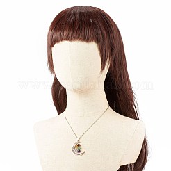ムーン ペンダント ネックレス付き天然混合宝石チップ クラスター  女性用304ステンレスジュエリー  アンティークシルバー  17.32インチ（44cm）&nbsp;NJEW-JN03867