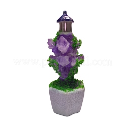 天然アメジストのパビリオン盆栽装飾  自宅のデスクトップの装飾用の樹脂ベース  ランダムスタイルポット  90~100mm&nbsp;PW-WG69157-01