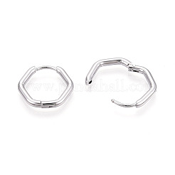 304ステンレススチールフープピアス  六角  ステンレス鋼色  15.5x16x2mm&nbsp;STAS-T074-22P