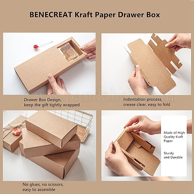 クラフト紙の折りたたみボックス  引き出しボックス  長方形  バリーウッド  完成品：9.5x4cm  内寸：8x2.5x2.5cm  24個/セット&nbsp;CON-BC0004-31A-A-1
