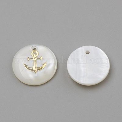 淡水シェルペンダント  フラットラウンド＆アンカー  ゴールドカラー  16x3.5~4mm  穴：1.2mm&nbsp;SHEL-Q010-006G-1