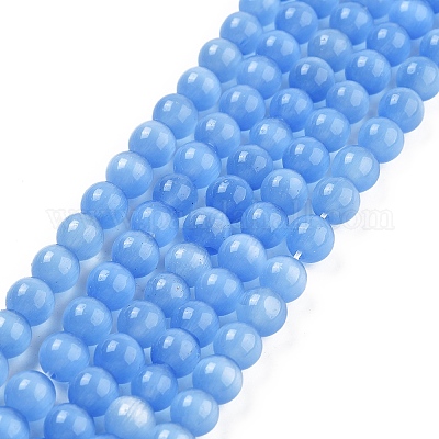 キャッツアイビーズ連売り  ラウンド  コーンフラワーブルー  6mm  穴：1mm  約66個/連  14インチ&nbsp;CE-R002-6mm-07-1