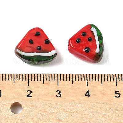 手作りのランプワークの凹凸のあるビーズ  スイカ  レッド  12x14x7.5mm  穴：1.8mm&nbsp;LAMP-R003-04E-01-1