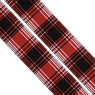 ポリエステル弾性リボン  タータン柄のフラット  レッド  40x1.5mm&nbsp;EC-WH0013-26F-1