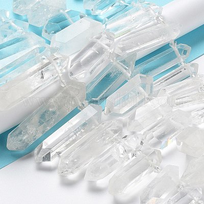 天然水晶の両端が尖った連売り ロッククリスタルファセット弾 25~59x7