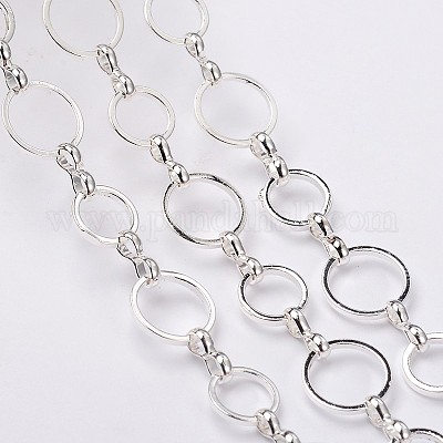 真鍮製手作りのチェーン  溶接されていない  スプールで  銀色のメッキ  直径約8と10mm  厚さ1mm  約32.8フィート（10m）/ロール&nbsp;CHR024-CK142-NFS-1