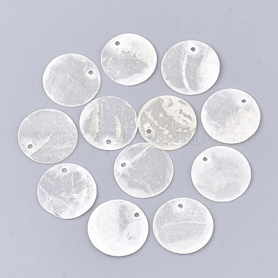カピスシェルペンダント  フラットラウンド  ホワイトスモーク  17~18x0.5~1.5mm  穴：1.2~1.4mm&nbsp;SHEL-S274-71C-1