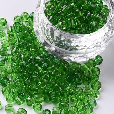 ガラスシードビーズ  トランスペアレント  ラウンド  グリーン  6/0  4mm  穴：1.5mm  約300粒/30g&nbsp;X2-SEED-A004-4mm-7-1