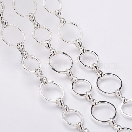 真鍮製手作りのチェーン 溶接されていない スプールで 銀色のメッキ 直径約8と10mm 厚さ1mm 約32.8フィート(10m)/ロール CHR024-CK142-NFS-1