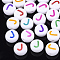 Initial Acrylic Beads, Horizontal Hole, Flat Round, Mixed Color, Letter.J, 7x3.5~4mm, Hole: 1.2mm, about 51pcs/7g