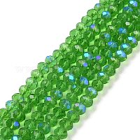電気メッキガラスビーズセット  半分虹メッキ  多面カット  ロンデル  ミディアムシーグリーン  4x3mm  穴：0.4mm  約105~110個/連  38~39cm&nbsp;X1-EGLA-A034-T4mm-L08