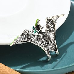 翼竜のエナメルピン  バックパックの服に合うアンティークシルバー合金ブローチ  ライム  41.5x68.5mm&nbsp;JEWB-Q004-02AS-01