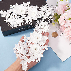 ラインストーン付きポリエステル製アイロン/縫い付けパッチ2組  布のアップリケ  花  ホワイト  225x112x7mm&nbsp;DIY-GF0013-17B