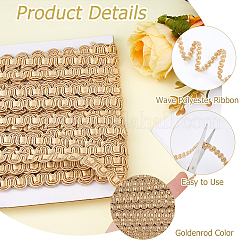 ウェーブポリエステルリボン  洋服アクセサリー用  ゴールデンロッド  1/2インチ（13mm）  約16.40ヤード（15m）/セット&nbsp;OCOR-WH0078-379B