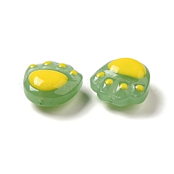 不透明なガラスビーズ  猫の爪プリント  きいろ  14.5x14.5x7.8mm  穴：1.2mm&nbsp;LS-FIND-I029-04C