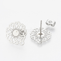 変色しない304ステンレススチールスタッドピアス金具  カン付き  花  ステンレス鋼色  15.5x14mm  穴：1mm  ピン：0.7mm&nbsp;STAS-S079-43B