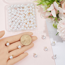 100個 2色 ABSプラスチック パールペンダント  ラウンド  合金ループ付き  ミックスカラー  11x8mm  穴：1.6mm  50個/カラー&nbsp;FIND-BM0001-41