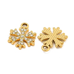 クリスマス UVメッキ合金クリスタルラインストーンペンダント  スノーフレークチャーム  ゴールドカラー  19x14x2mm  穴：1.8mm&nbsp;X1-ALRI-C009-11G