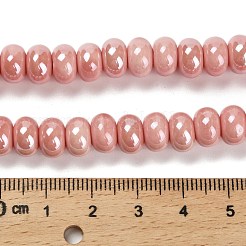 釉薬をかけた磁器製のロンデルビーズ  光沢のあるセラミックビーズ  ピンク  8.5x5.5mm  穴：1.8mm  約55個/連  28~30cm&nbsp;PORC-Q001-01I