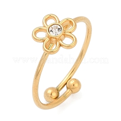女性用304ステンレススチールラインストーンカフリング  花  18KGP本金メッキ  内径：17.5mm&nbsp;RJEW-U045-04G