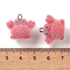 海をテーマにしたフロッキング加工の不透明樹脂製ペンダント  プラチナ鉄ループ付き  カニチャーム  18x21x13mm  穴：2mm&nbsp;RE-CBA4F9B-07D