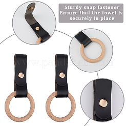 PUレザータオルホルダー3個  木製のキーホルダーとスナップ付き  ブラック  161mm&nbsp;HJEW-CN0001-37