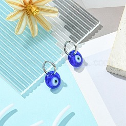 ブルーランプワークナザールボンジュウダングルフープピアス  304ステンレススチールジュエリー  ステンレス鋼色  24x15mm&nbsp;EJEW-JE05276-01
