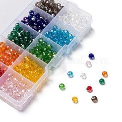 10色の電気メッキガラスビーズ  ABカラーメッキ  多面カット  ロンデル  ミックスカラー  6x5mm  穴：1mm  10色  50個/カラー  500個/箱&nbsp;EGLA-X0006-01B-6mm